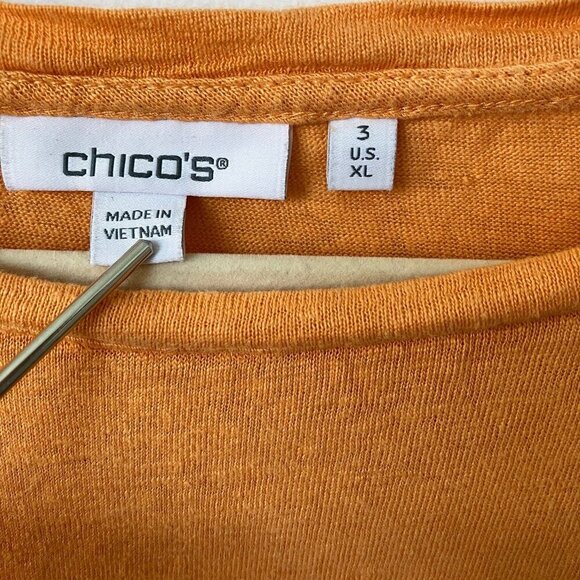 Chico's T-shirt Womens XL Linen Fringe Sleeve Orange Boho - Picture 6 of 9